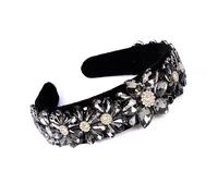 Matkooz Hair Accessories Solid Fancy Party Hairband Headband for Girls and Women (Black Flower Crystal)