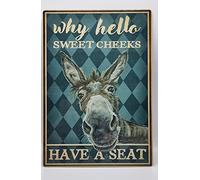 MATLPATS Bathroom Wall Decor - Why Hello Sweet Cheeks Have A Seat Hand Printed Aluminium Sign - Funny Comedy 6x8 Inch