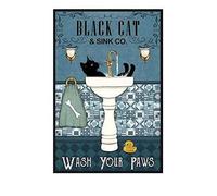 MATLPATS Black Cat Wash Your Paws Retro Metal Tin Sign Vintage Aluminum Sign For Home 8x12inch