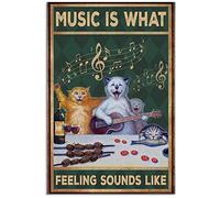 MATLPATS Cat - Music Is What Vintage Retro Funny Tin Sign Coffee Home Bedroom Livingroom Bathroom Decoration Picture Fun Gift 8x12