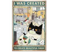 MATLPATS Dentist Cat I Was Created To Create Beautiful Smile Metal Tin Sign Vintage Art Poster Plaque Home Wall Decor 6x8 Inch
