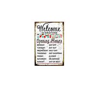 MATLPATS Metal Signs Welcome To Our Kitchen Holder Retro Funny Wall Plaque Vintage Man Cave Bar Pub Shed Rusted Effect 6x8 Inch