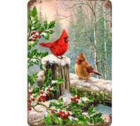 MATLPATS Metal Tin Sign Vintage Style Merry Christmas Cardinal Red Bird Holly Berry Branches Snow Metal Sign Home Bar Decor Cafe Bar Restaurant Shop 8x12 Inch