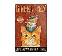 MATLPATS Tea Cat Sign Tin Sign Wall Art Decor Metal Sign Public Sign 8X12