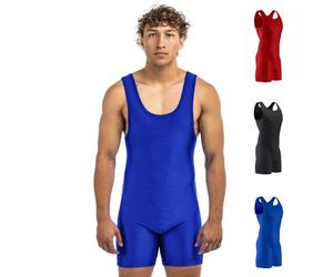 Matman Edge Wrestling Singlet Men Boys Spandex Weightlifting Solid Color, Royal, S