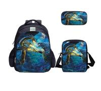MATMO Monster Dragon Backpack and Lunch Bag Set for Boys, Girls, Kids, Students, Children, Unisex, 13