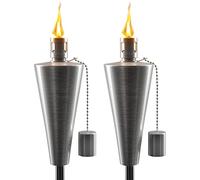 Matney Stainless Steel Tiki Torches - 5 ft Outdoor Oil Torch Lamp for Citronella - Garden, Lawn, Backyard Parties - Includes Fiberglass Wick and Snuffer Cap - Set of 2 (Silver Torch Set - Cone)