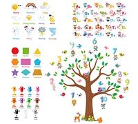 Matogle Animal Alphabet ABC and Number Tree Wall Stickers with Color Shape Weather Wall Decals Self-Adhesive for Kids Preschool Education Children Living Room Deco (4 Sheets)