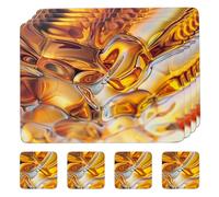 matop Amber Flow Placemats Set of 4 - Golden Abstract Molten Glass Pattern Table Mats - Heat Resistant Wooden Placemats with Cork Back, Luxury Dining Decor, 21.5×29cm / 29×40cm (21.5*29cm+10.5*10.5cm)