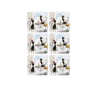 matop Cat Theme Wooden Coasters Set of 6 - Modern Kitty Design Cork Drink Mats - Heatproof Table Coasters for Pet Lovers, Home Office & Cute Kitchen Decor