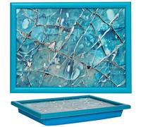 matop Cracked Glass Cushioned Serving Tray - Abstract Bean Bag TV Tray Table for Meals or Snacks, 32×43×5.5cm, Blue Broken Effect