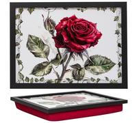 Matop Lap Tray with Cushion, Trays for Eating on Lap, Wooden Bean Bag Cushion Lap Tray for Sofa, Bed & TV Dinner, Red Rose Floral, 43 x 32 cm