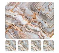 matop Natural Marble Placemats Set of 4 - Elegant Stone-Effect Table Mats with Grey, Gold & White Tones - Heat Resistant Wooden Placemats with Cork Back, 21.5×29cm / 29×40cm (21.5*29cm+10.5*10.5cm)