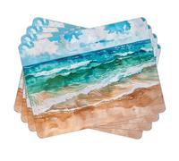 matop Oceanic Watercolor Placemats Set of 4 - Coastal Blue Green Abstract Table Mats -Wooden Placemats with Cork Base, Beach-Themed Dining Decor, 21.5×29cm / 29×40cm (Blue, 29 * 40cm)