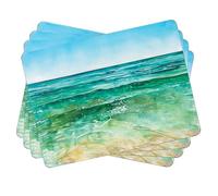 matop Oceanic Watercolor Placemats Set of 4 - Coastal Blue Green Abstract Table Mats -Wooden Placemats with Cork Base, Beach-Themed Dining Decor, 21.5×29cm / 29×40cm (Green, 21.5 * 29cm)