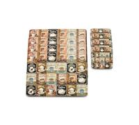 matop Retro Coffee Placemats Set of 4 - Vintage Café Style Table Mats with Cups & Beans - Heat Resistant Wooden Placemats with Cork Backing, 21.5×29cm / 29×40cm (Brown, 21.5 * 29cm+10.5 * 10.5cm)