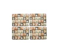 matop Retro Coffee Placemats Set of 4 - Vintage Café Style Table Mats with Cups & Beans - Heat Resistant Wooden Placemats with Cork Backing, 21.5×29cm / 29×40cm (Brown, 21.5 * 29cm)