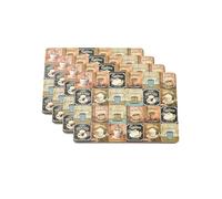 matop Retro Coffee Placemats Set of 4 - Vintage Café Style Table Mats with Cups & Beans - Heat Resistant Wooden Placemats with Cork Backing, 21.5×29cm / 29×40cm (Brown, 29 * 40cm)