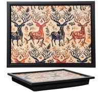matop Retro Forest Myth Lap Tray with Bean Bag Cushion - Padded Lap Tray for Meals or Crafts, 32×43×5.5cm, Vintage Woodland Deer Theme