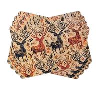 matop Retro Forest Myth Placemats Set of 4 - Artistic Woodland Deer Pattern Table Mats - Heat Resistant Wooden Placemats with Cork Backing,21.5×29cm / 29×40cm (29 * 40cm)