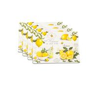 matop Retro Tea Time Placemats Set of 4 - Vintage Afternoon Tea Pattern Table Mats - Heat Resistant Wooden Placemats with Cork Base, 21.5×29cm / 29×40cm (Yellow, 29 * 40cm)