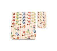 matop Retro Tea Time Placemats Set of 4 - Vintage Afternoon Tea Pattern Table Mats - Heat Resistant Wooden Placemats with Cork Base, 21.5×29cm / 29×40cm (Pink, 21.5 * 29cm+10.5 * 10.5cm)