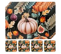 Matop Rustic Farmhouse Pumpkin Placemats Set of 4 - Cork Backed Table Mats for Dining Table, Heat Resistant Wooden Place Mats, Easy to Wipe Clean, 21.5×29cm / 29×40cm (21.5×29cm + 10.5×10.5cm)