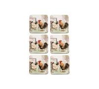 matop Rustic Rooster Wooden Coasters Set of 6 - Farmhouse Animal Cork Coasters - Heatproof Table Mats for Country Kitchen, Vintage Dining & Rustic Gift Decor