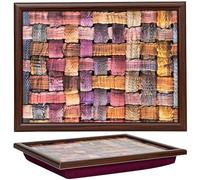 matop Woven Look Cushioned Serving Tray - Rustic Patch Design Tray for TV Meals or Sofa Use, 32×43×5.5cm, Multicolour Texture