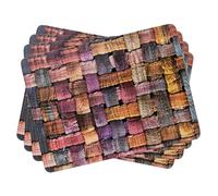 matop Woven Texture Placemats Set of 4 - Multicolor Rustic Pattern Table Mats - Heat Resistant Wooden Placemats with Cork Base, 21.5×29cm / 29×40cm (21.5 * 29cm)