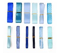 Matory 12 Assorted Blue Ribbon Blue Satin Ribbon Blue Sheer Ribbon Grosgrain Dot Ribbon, 36 Yards