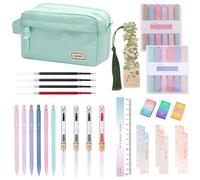 Matreeglam 28 PCS Aesthetic School Supplies with Large Pen Case, Cute Erasers, Lead Refills, Mechanical Pencil Set for Students Stationary School Essentials Writing (Green)
