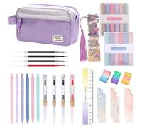 Matreeglam 28 PCS Aesthetic School Supplies with Large Pen Case, Cute Erasers, Lead Refills, Mechanical Pencil Set for Students Stationary School Essentials Writing (Purple)