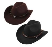 Matreeglam 2Pcs Western Cowboy Hat for Women Men Adult Texan Cowboy Hat Outdoor Wide Brim Rodeo Hats Country Western Rancher Wild West (UK, Alpha, One Size, L, Style2)