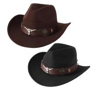 Matreeglam 2Pcs Western Cowboy Hat for Women Men Adult Texan Cowboy Hat Outdoor Wide Brim Rodeo Hats Country Western Rancher Wild West (UK, Alpha, One Size, L, Style1)