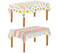 Matreeglam Easter Tablecloths, 2 PCS Easter Egg Party Decorations Tablecloth, Rectangular Tablecloth for Easter Birthday Party Supplies Table Decors