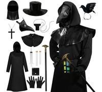 Matreeglam Halloween Plague Doctor Costume, Medieval Steampunk Outift with Black Hooded Cape, Leather Mask, Fancy Dress for Halloween Cosplay Party (2XL)