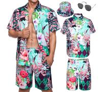 Matreeglam Hawaii Men's Short Sleeve Shirt, Floral Casual Shirt with Shorts, Sunglasses, Hawaiian Shirt, Stylish Men's Shirts for Summer, Holiday, Travel, Beach, Style10, One Size