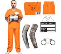 Matreeglam Prisoners Costume Unisex Adults, Orange Prisoner Uniform Women Men, Convict Costume Fancy Dress for Halloween Cosplay (Orange, S)