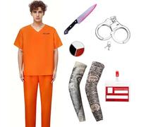 Matreeglam Prisoners Costume Unisex Adults, Orange Prisoner Uniform Women Men, Convict Costume Fancy Dress for Halloween Cosplay (Orange, XL)