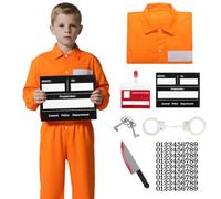 Matreeglam Prisoners Costume Unisex Adults, Prisoner Overall, Orange Jumpsuit Women Men, Convict Costume Fancy Dress for Halloween Cosplay (Orange-Kid, 140)