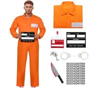 Matreeglam Prisoners Costume Unisex Adults, Prisoner Overall, Orange Jumpsuit Women Men, Convict Costume Fancy Dress for Halloween Cosplay (Orange, 2XL)