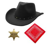 Matreeglam Western Cowboy Hat for Men, Adult Texan Cowboy Hat with Neckscarf and Sheriff Badge, Fancy Dress Party Accessory Country Western Rancher Wild West Halloween Party Cosplay (Style2)