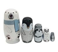 Matrioska, Wooden Russian Nesting Dolls, 5Pcs / Set Cute Matryoshka Polar Bear Penguin Owl Dolls, Educational Learning Kids Toys for Birthday, Christmas, Home Decorations, Matryoshka Doll