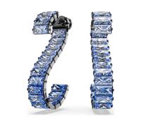 Matrix drop earrings, Baguette cut, Blue, Ruthenium plated