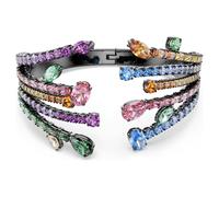 Matrix bangle, Mixed cuts, Multicoloured, Ruthenium plated