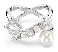 Swarovski Matrix cocktail ring, Crystal pearl, Round cut, White, Rhodium plated, 52