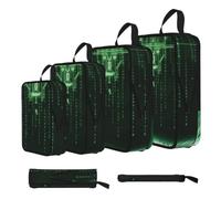 Matrix Code Digital Art Print Packing Cubes for Travel Space Saver Bags, Compression Packing Cubes Set of 4, Expandable Luggage Organisers, Suitcase Organiser Bags