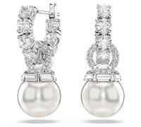 Swarovski Matrix drop earrings, Crystal pearl, Round cut, White, Rhodium plated