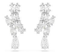 Matrix drop earrings, Mixed cuts, White, Rhodium plated